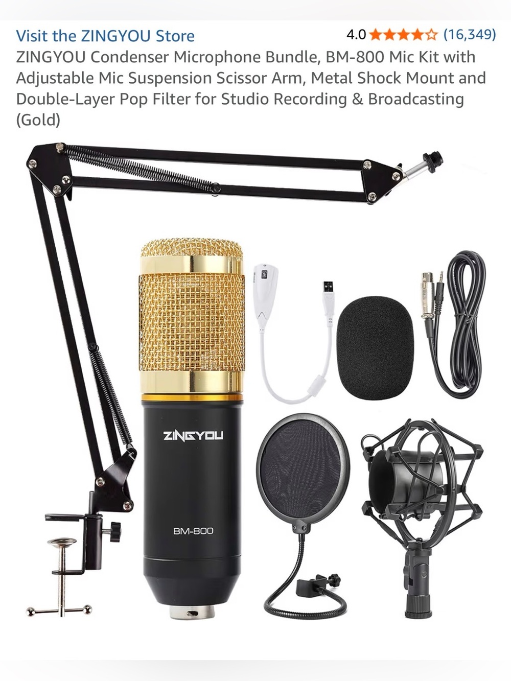 BM-800 Condenser Microphone Kit - Gold & Black